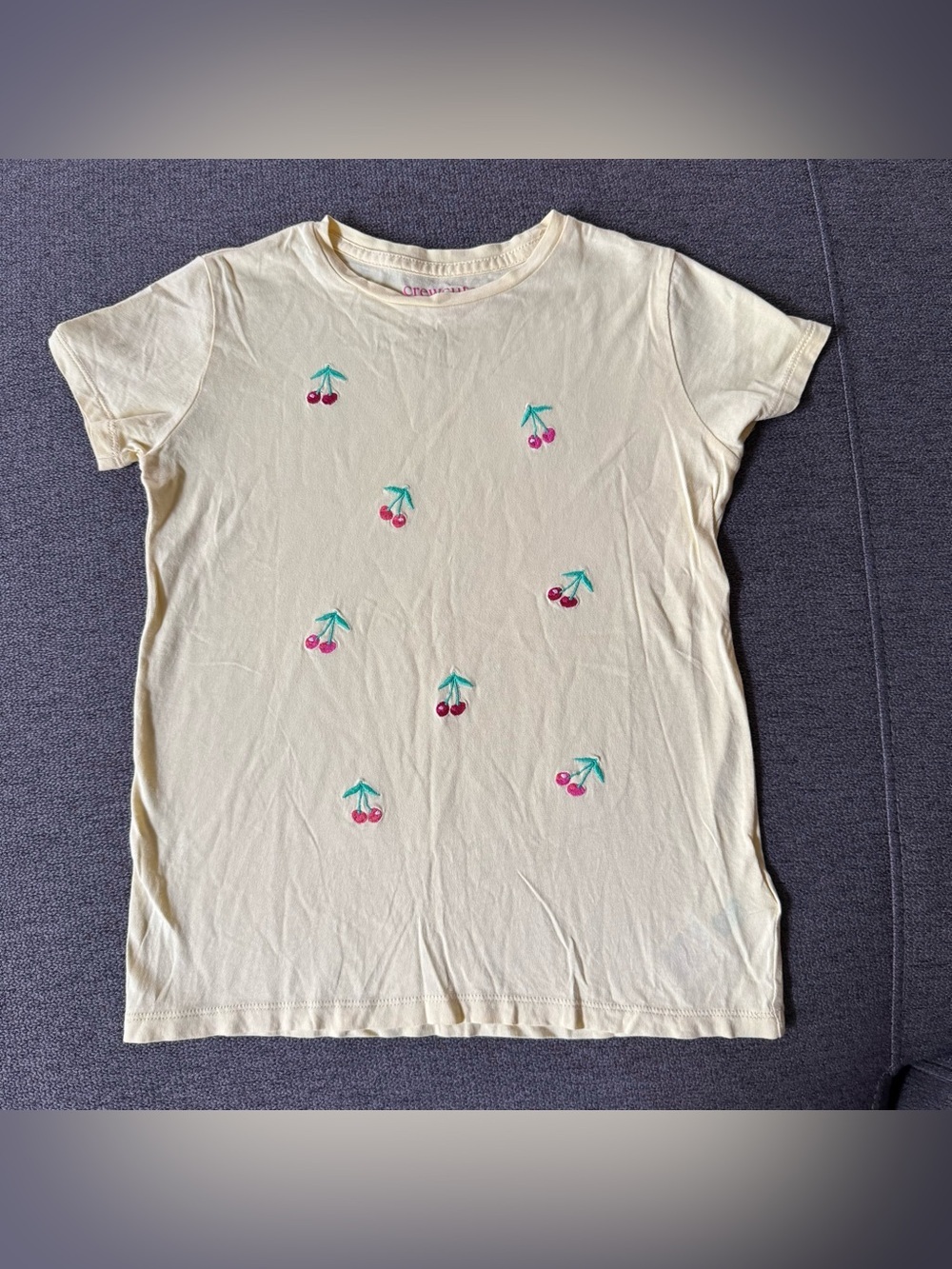 Crewcuts Yellow Cherry Print Tee Top Embroidered Short Sleeve Girls M 8/9